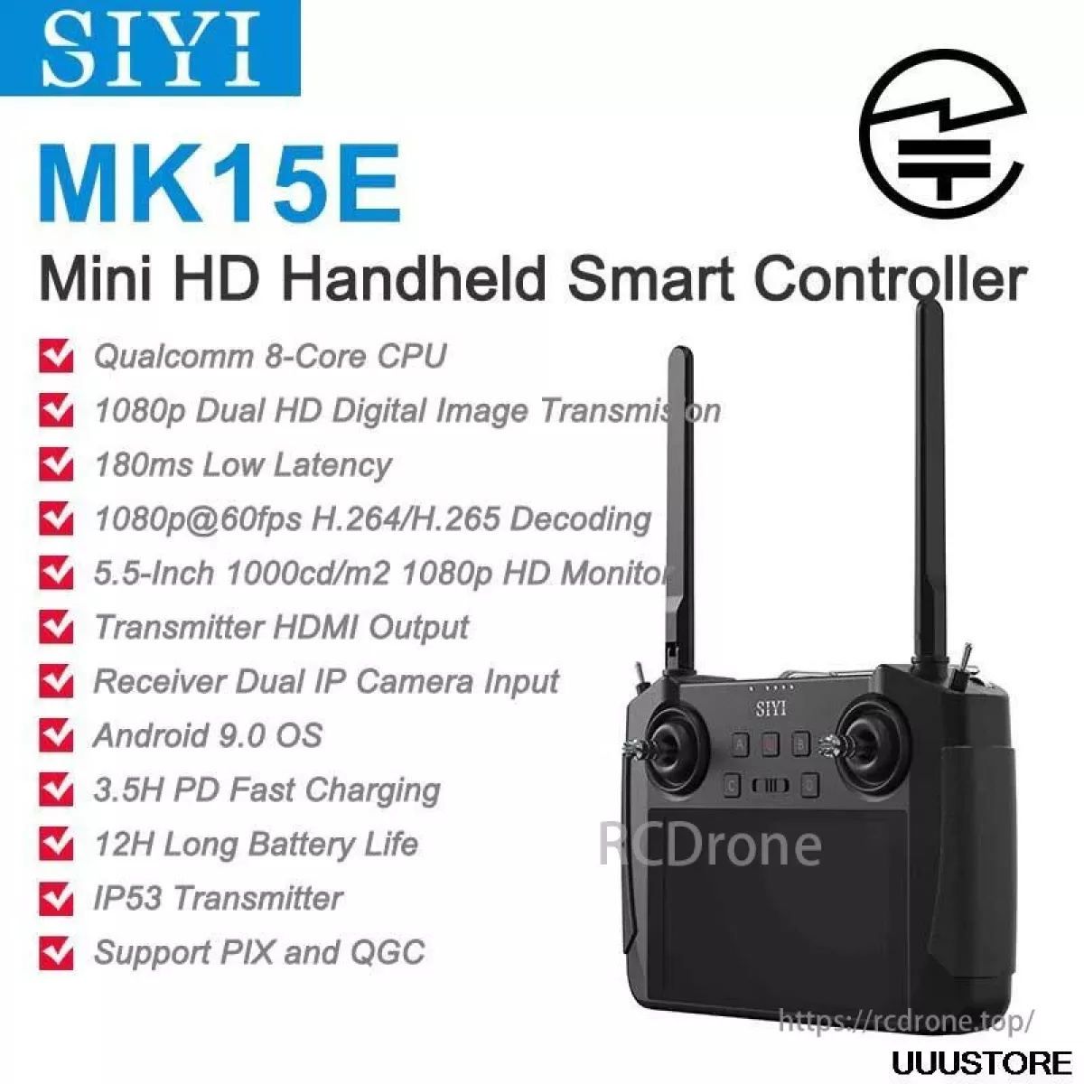 Передатчик SIYI MK15E – мини HD радиосистема FPV с 5,5" монитором 1080p 60fps, сертификат MIC Передатчик SIYI MK15E – мини HD радиосистема FPV с 5,5" монитором 1080p 60fps, сертификат MIC