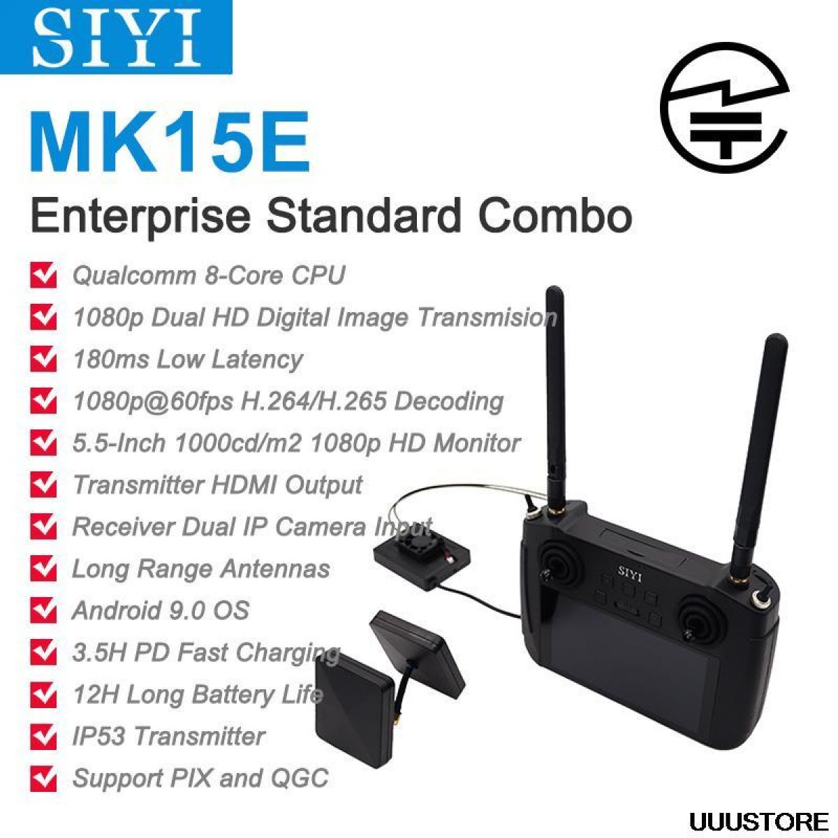 Передатчик SIYI MK15E – мини HD радиосистема FPV с 5,5" монитором 1080p 60fps, сертификат MIC Передатчик SIYI MK15E – мини HD радиосистема FPV с 5,5" монитором 1080p 60fps, сертификат MIC