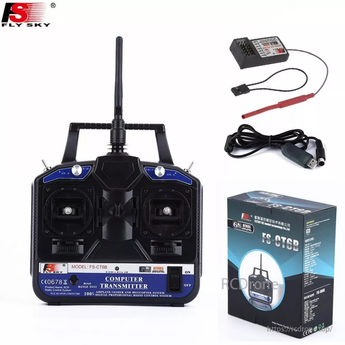 Flysky FS-CT6B 2.4G 6-канальный передатчик AFHDS с приёмником FS-R6B для квадрокоптера, дрона, самолёта Flysky FS-CT6B 2.4G 6-канальный передатчик AFHDS с приёмником FS-R6B для квадрокоптера, дрона, самолёта