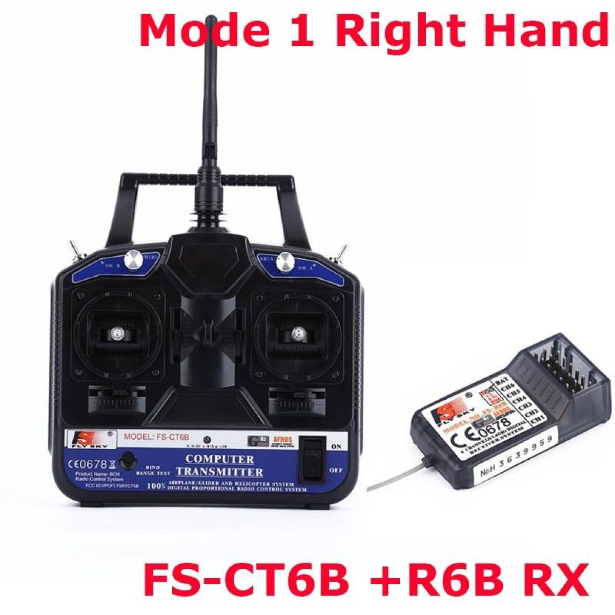 Flysky FS-CT6B 2.4G 6-канальный передатчик AFHDS с приёмником FS-R6B для квадрокоптера, дрона, самолёта Flysky FS-CT6B 2.4G 6-канальный передатчик AFHDS с приёмником FS-R6B для квадрокоптера, дрона, самолёта