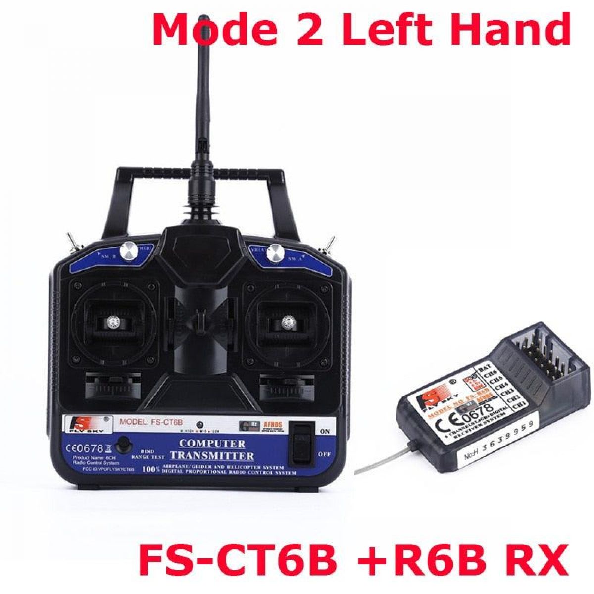 Flysky FS-CT6B 2.4G 6-канальный передатчик AFHDS с приёмником FS-R6B для квадрокоптера и самолёта Flysky FS-CT6B 2.4G 6-канальный передатчик AFHDS с приёмником FS-R6B для квадрокоптера и самолёта