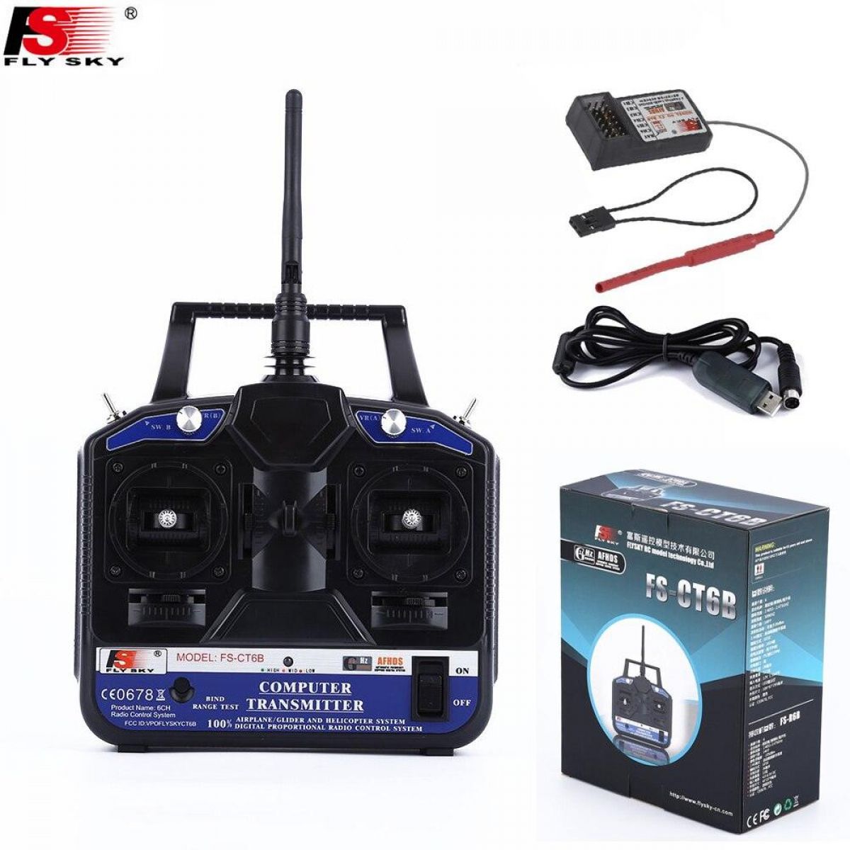 Flysky FS-CT6B 2.4G 6-канальный передатчик AFHDS с приёмником FS-R6B для квадрокоптера и самолёта Flysky FS-CT6B 2.4G 6-канальный передатчик AFHDS с приёмником FS-R6B для квадрокоптера и самолёта