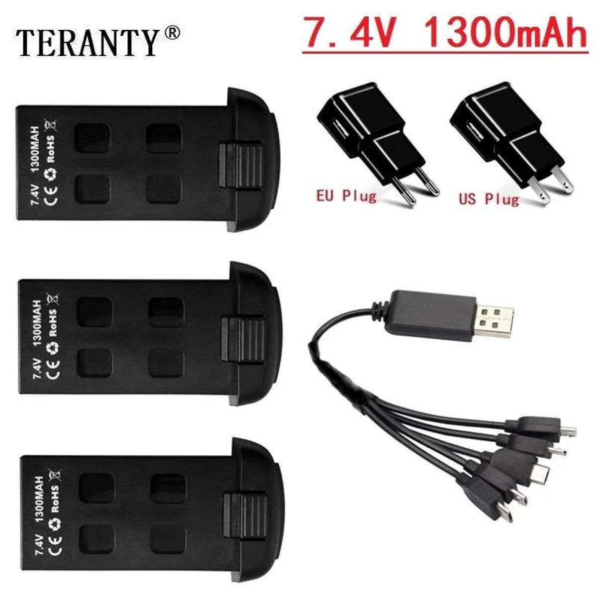 Аккумулятор TERANTY 7.4V 1300mAh и зарядное 5-в-1 для квадрокоптера S166/S167, запасная батарея Аккумулятор TERANTY 7.4V 1300mAh и зарядное 5-в-1 для квадрокоптера S166/S167, запасная батарея