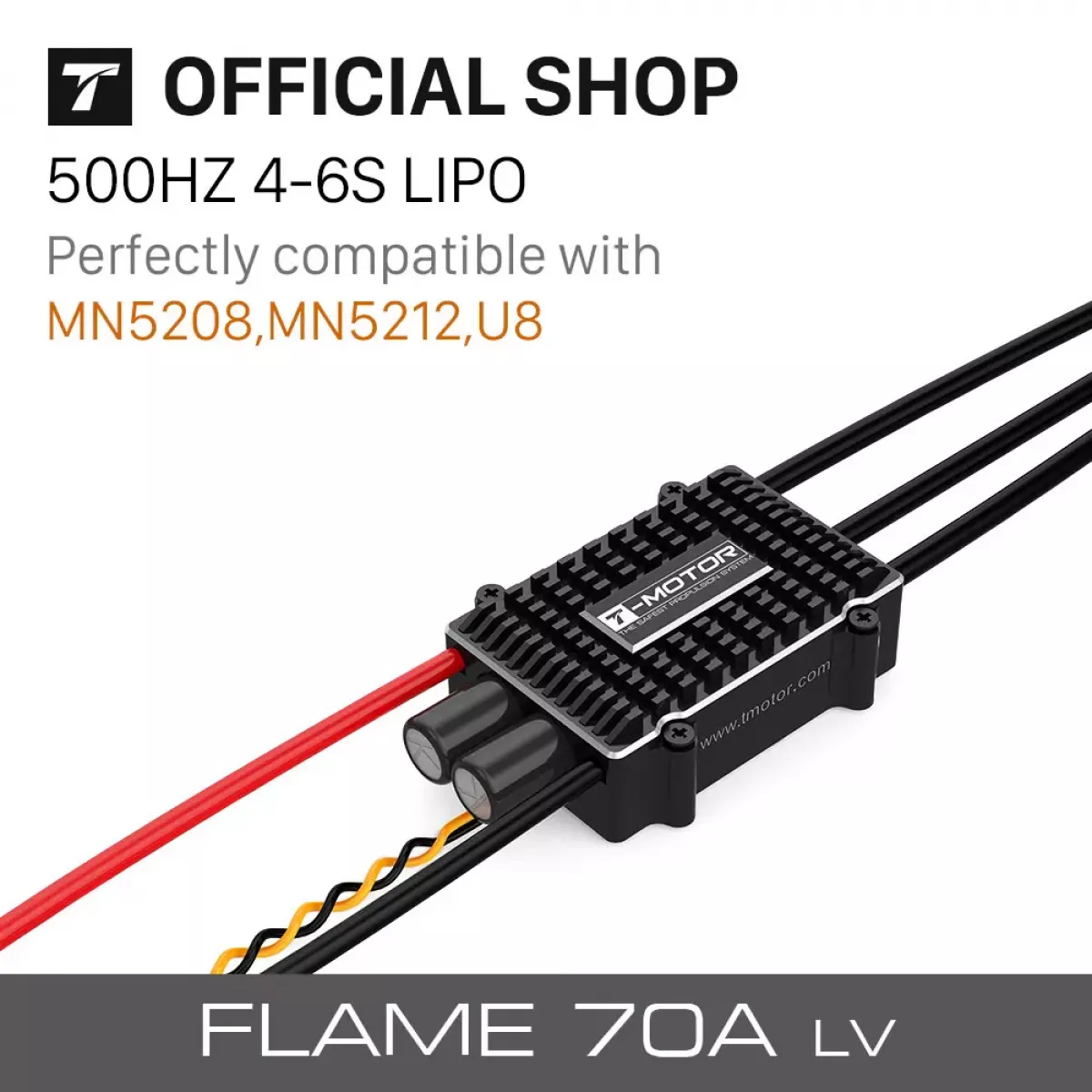 T-motor FLAME 70A LV ESC — Бесщёточный регулятор для мультикоптеров (4-6S, 500Гц, без BEC) T-motor FLAME 70A LV ESC — Бесщёточный регулятор для мультикоптеров (4-6S, 500Гц, без BEC)