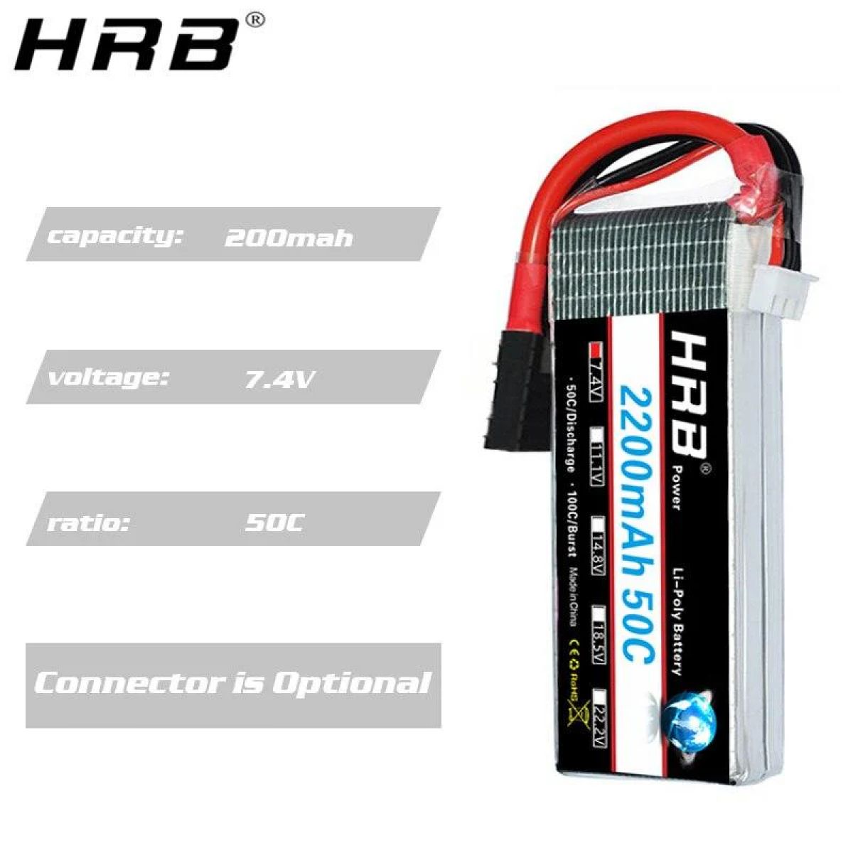 HRB 2S LiPo аккумулятор 7.4В 2200мАч 50C для RC машин, дронов, самолетов, грузовиков HRB 2S LiPo аккумулятор 7.4В 2200мАч 50C для RC машин, дронов, самолетов, грузовиков