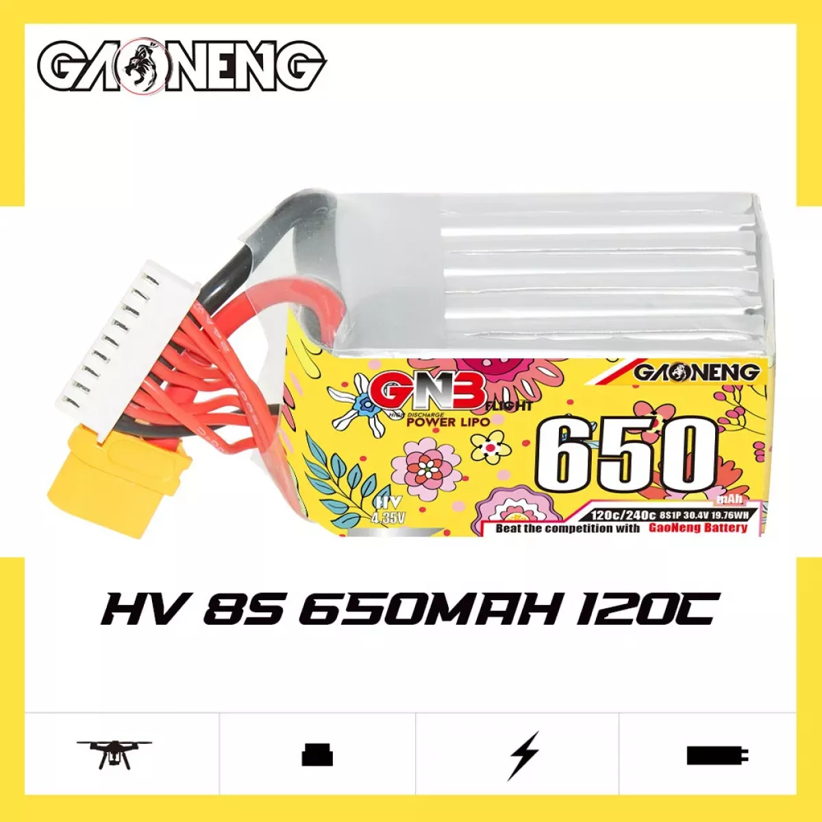 Аккумулятор Gaoneng GNB Lipo 650mAh 120C/240C 2S-8S с разъёмом XT30 для дронов Аккумулятор Gaoneng GNB Lipo 650mAh 120C/240C 2S-8S с разъёмом XT30 для дронов