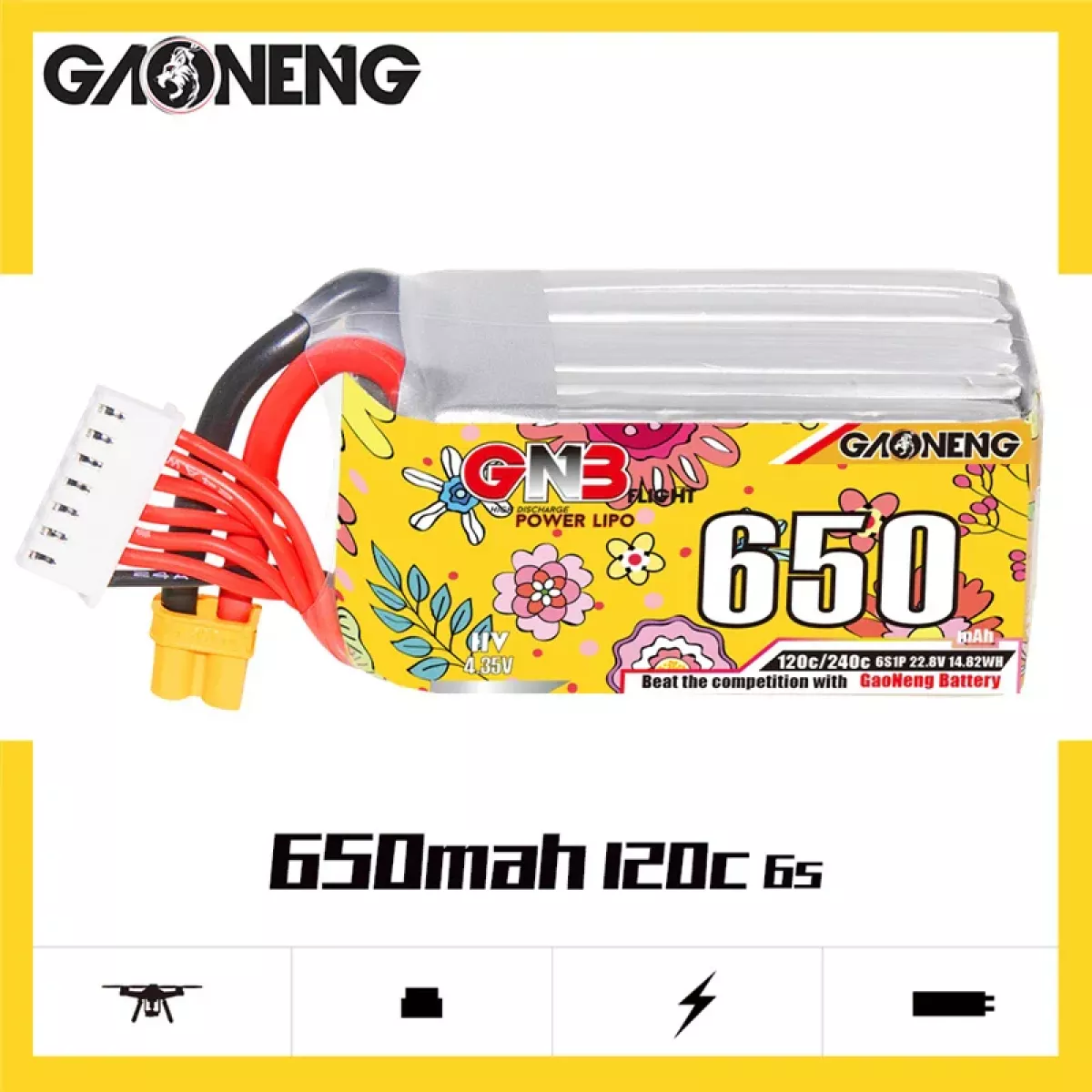 Аккумулятор Gaoneng GNB Lipo 650mAh 120C/240C 2S-8S с разъёмом XT30 для дронов Аккумулятор Gaoneng GNB Lipo 650mAh 120C/240C 2S-8S с разъёмом XT30 для дронов