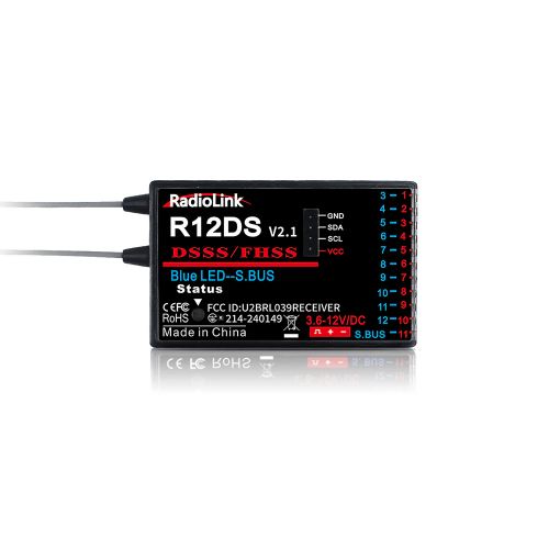 RadioLink R12DS 2.4ГГц 12-канальный приёмник с телеметрией PWM SBUS DSSS FHSS для самолёта, дрона, авто, лодки