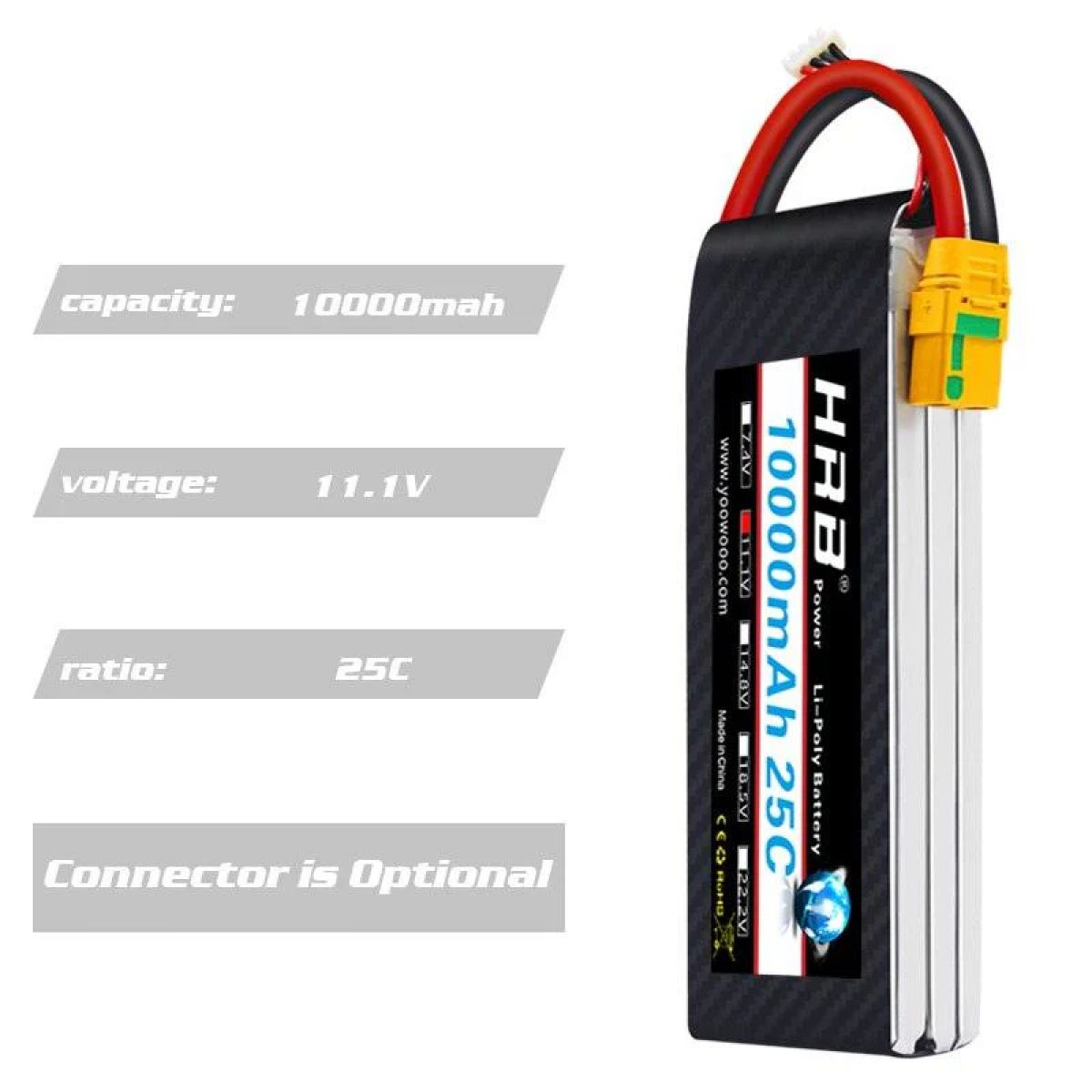 HRB 3S 11.1V 10000mAh LiPo аккумулятор 25C с разъёмами XT60/T/EC2/EC3/EC5/XT90/XT30 для RC моделей HRB 3S 11.1V 10000mAh LiPo аккумулятор 25C с разъёмами XT60/T/EC2/EC3/EC5/XT90/XT30 для RC моделей